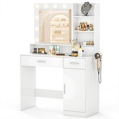 White Makeup Vanities Dressing table With LED Mirror &amp; 3 Drawers - Flyachilles