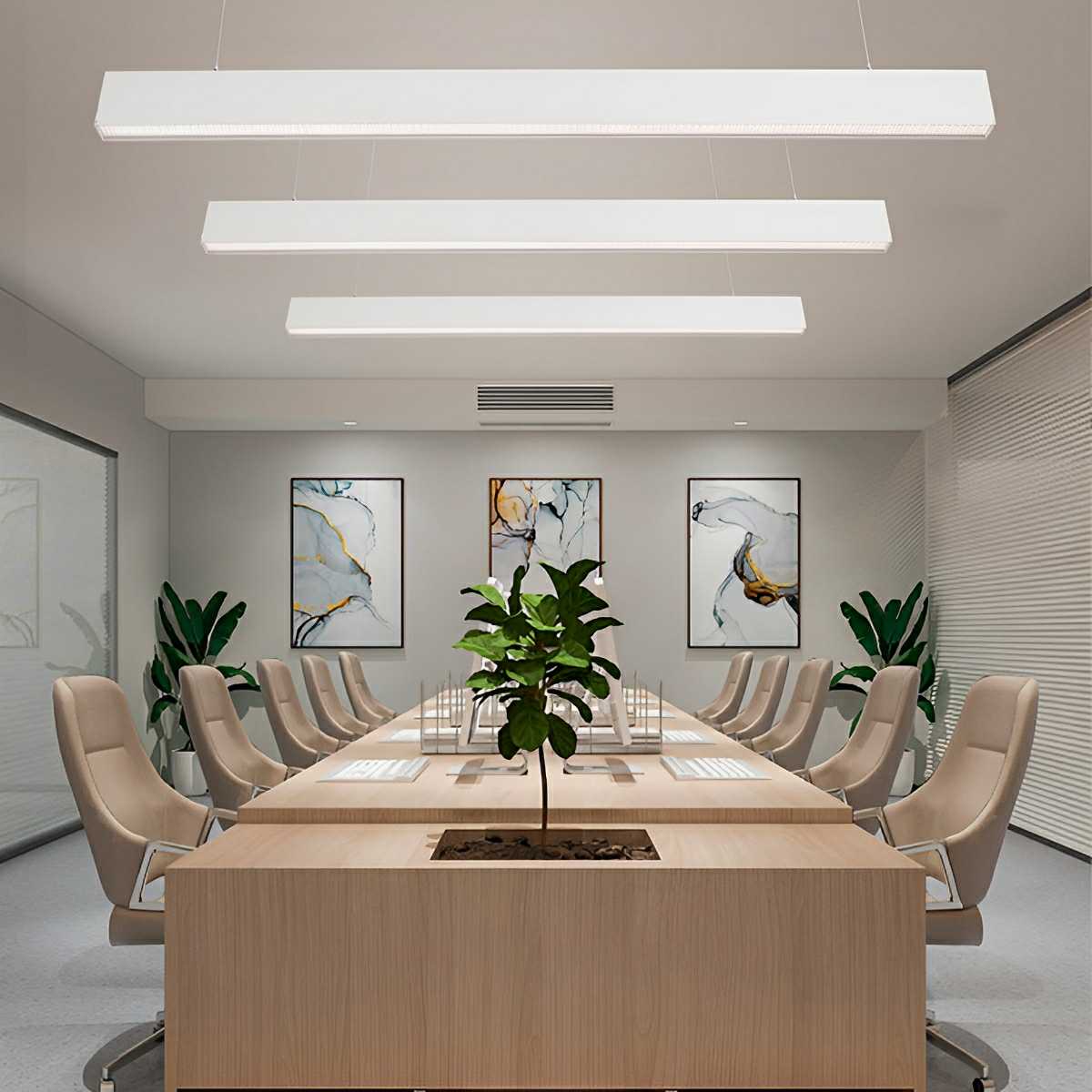 White Modern Minimalist Linear LED Long Strip Office Ceiling Pendant Lights - Flyachilles