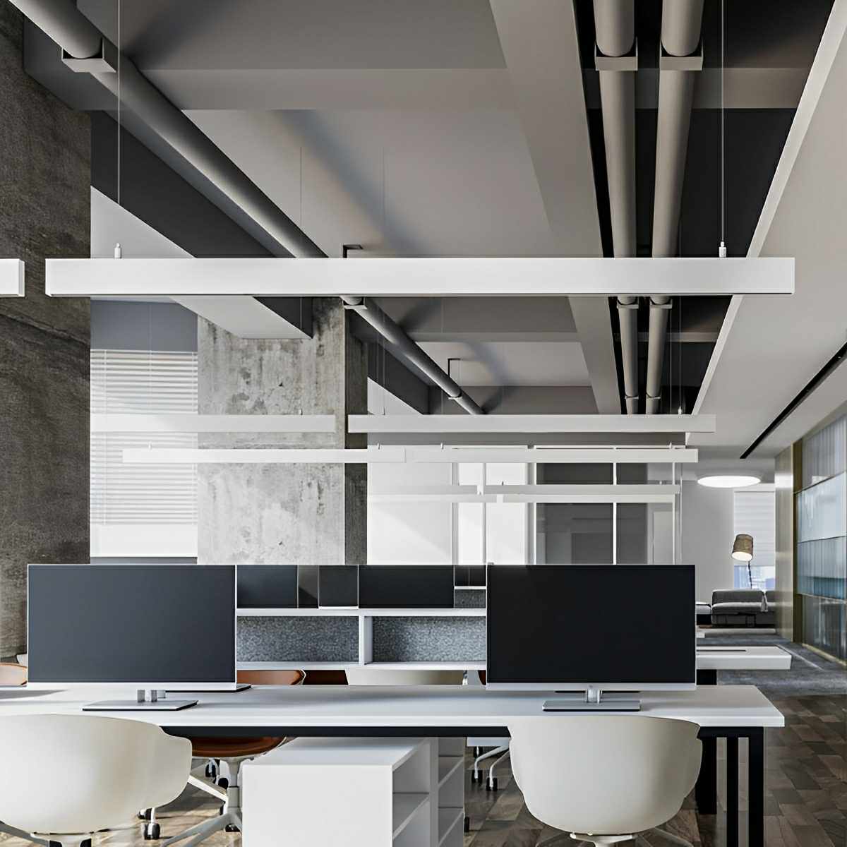 White Modern Minimalist Linear LED Long Strip Office Ceiling Pendant Lights - Flyachilles