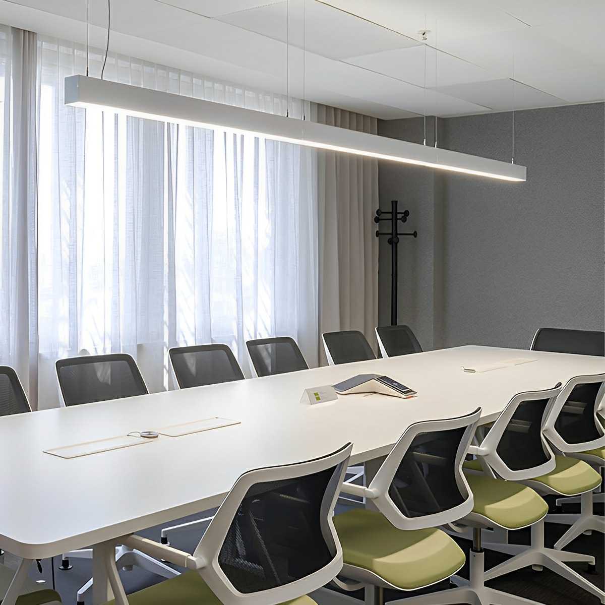White Modern Minimalist Linear LED Long Strip Office Ceiling Pendant Lights - Flyachilles
