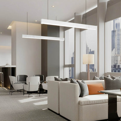 White Modern Minimalist Linear LED Long Strip Office Ceiling Pendant Lights - Flyachilles