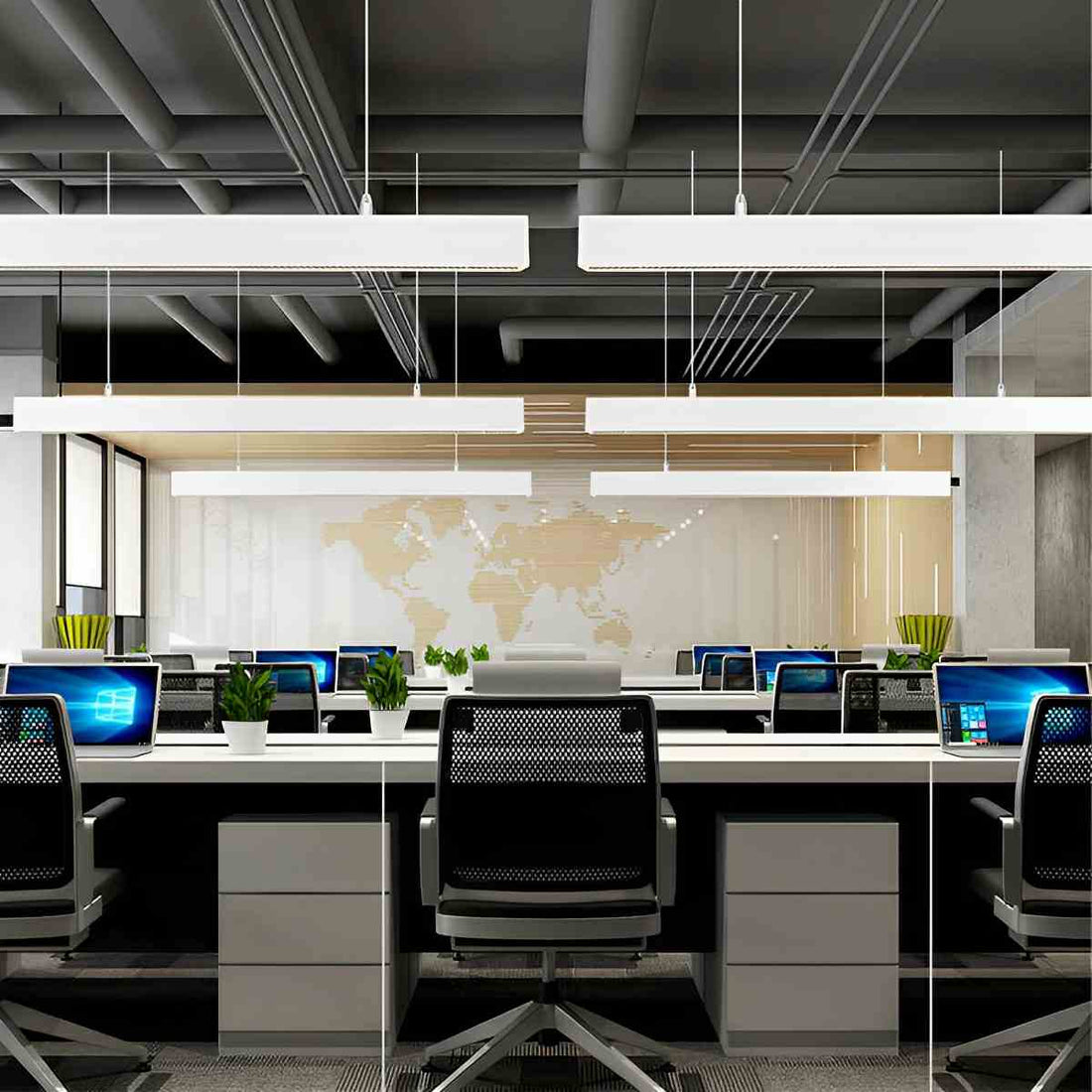White Modern Minimalist Linear LED Long Strip Office Ceiling Pendant Lights - Flyachilles