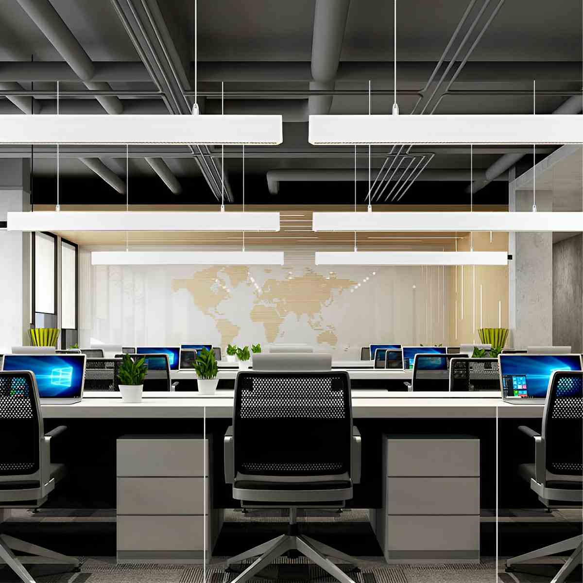 White Modern Minimalist Linear LED Long Strip Office Ceiling Pendant Lights - Flyachilles