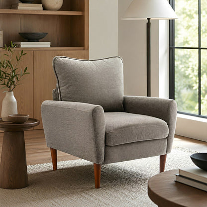 Wide Reading Chair – Cushioned Seat, Wood Legs, Modern - Flyachilles