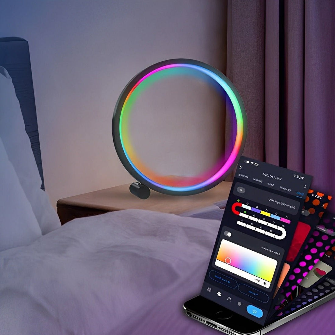 WIFI RGB Dimming Ring - Round Dynamic Ambient Night Lights Table Lamp - Flyachilles