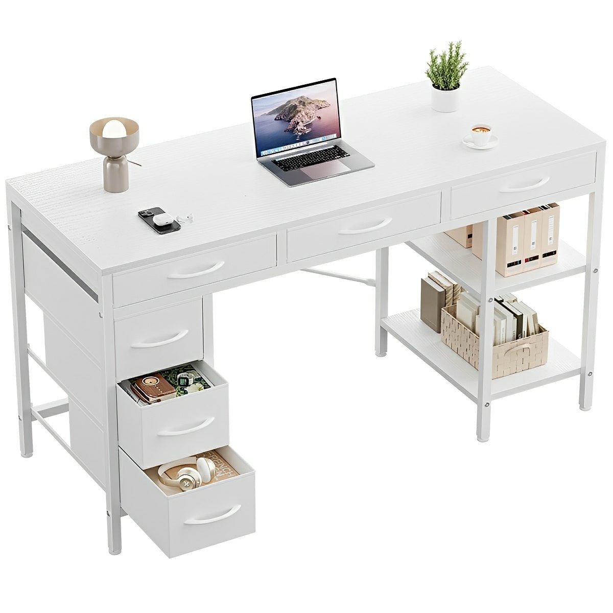 Wood Desk Office With Drawers - Flyachilles