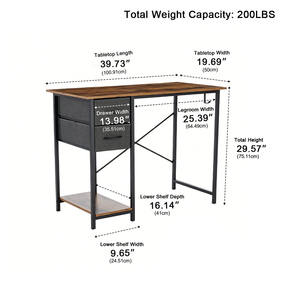 Wooden Writing Desk with Drawer &amp; Hook for Home Office - Flyachilles