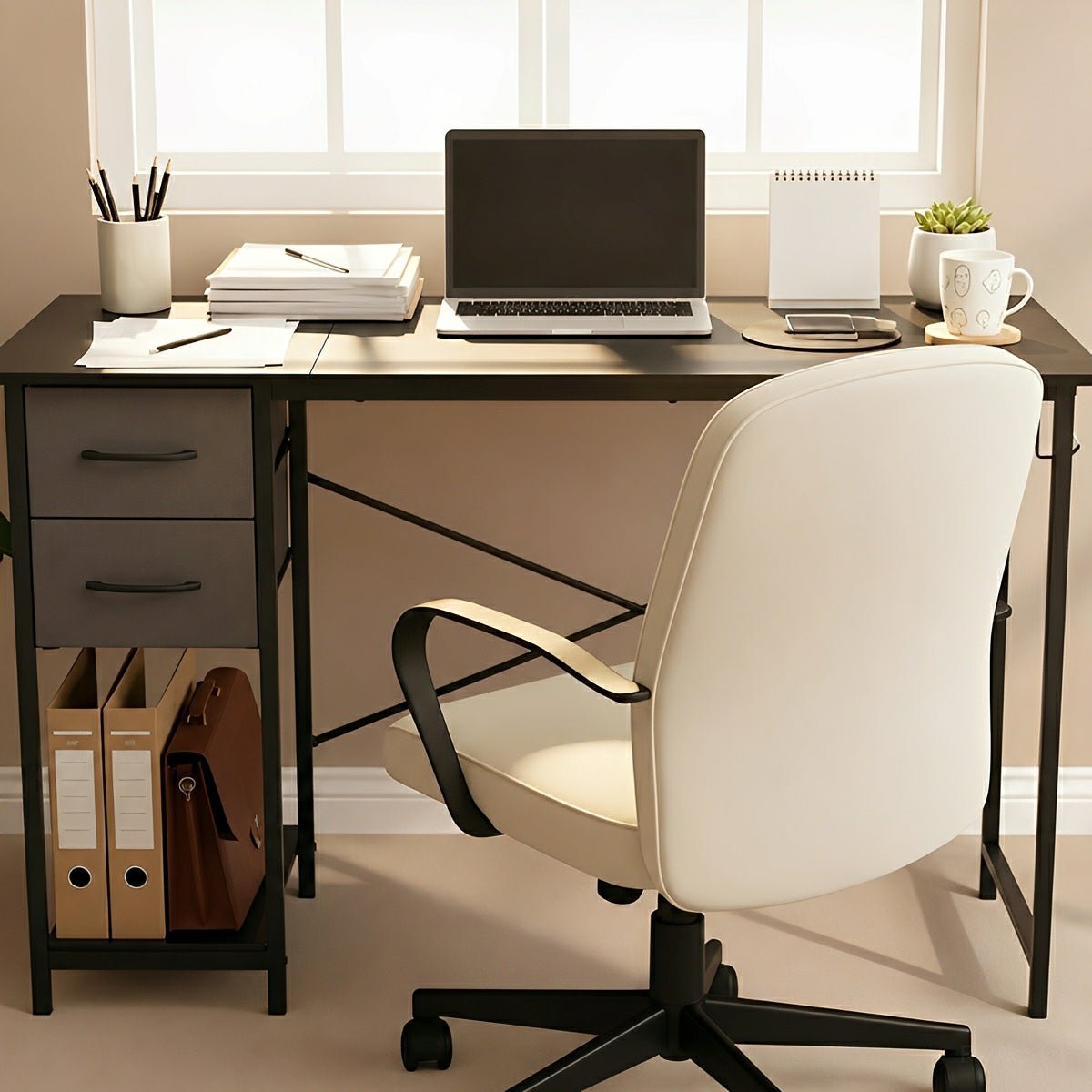 Wooden Writing Desk with Drawer &amp; Hook for Home Office - Flyachilles